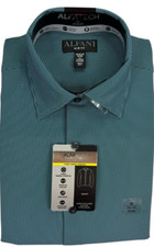 Alfani Men's Slim-Fit 4-WayStretch GeoPrint Dress Shirt,Teal white,17-17.5,36/37