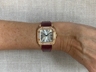 Cartier Santos Medium 18k Rose Gold Diamond Ladies Automatic Watch
