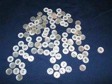 100 -Two Hole 5/8" Pearly & Patterned  White Buttons Dime Size