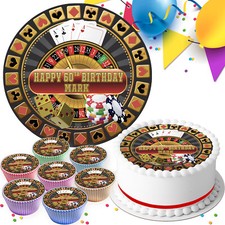 CASINO POKER PERSONALISED BIRTHDAY EDIBLE CAKE TOPPER & CUPCAKE TOPPERS B291