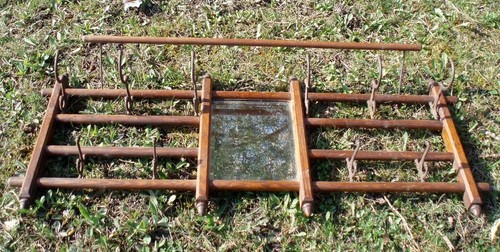 RARE PRIMITIVE GERMAN ANTIQUE COAT HAT SCARF HOLDER RACK BEVELED GLASS MIRROR - Picture 22 of 24