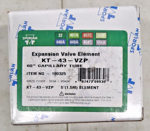Sporlan KT-43-VZP Expansion Valve Element 30" Capillary Tube Item #180275 New