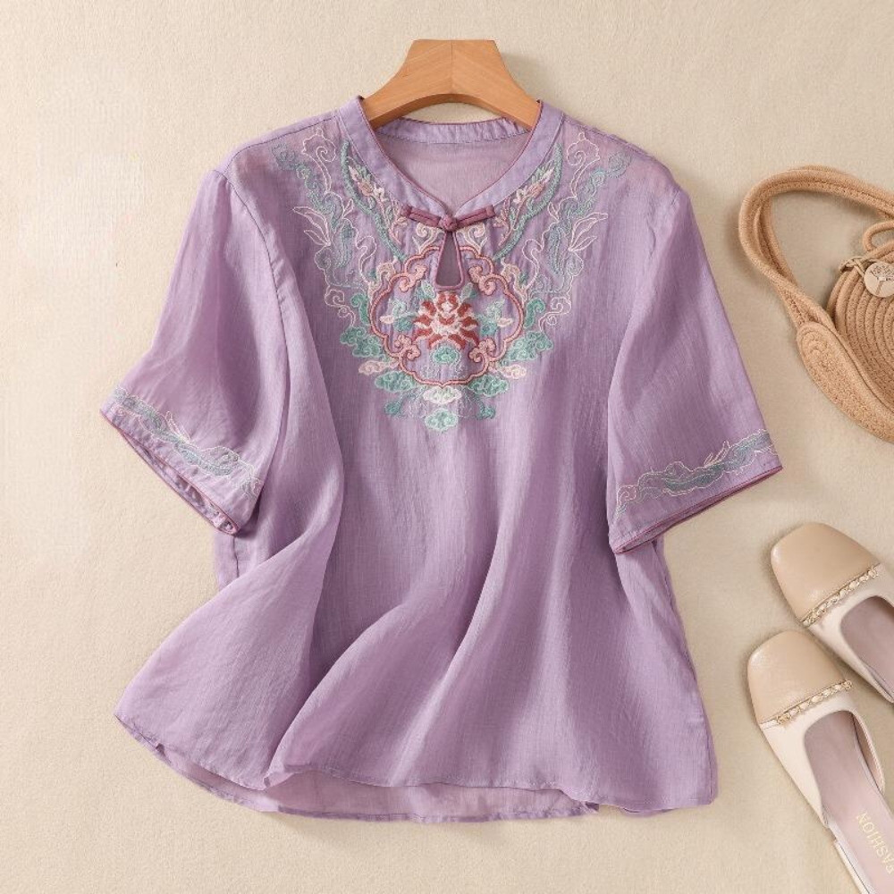 トップス euw flower embroidery blouse pink beige トップス euw flower embroidery blouse pink beige embroidery