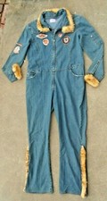 BOOMX BX Jeans Coveralls Overalls Denim XXL patches faux fur zip front VTG 1996