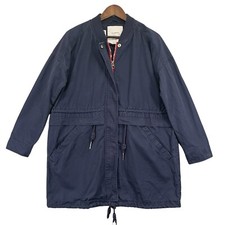 Pull & Bear Jacket Women Size Us 6-8 Blue Cinched Full Zip 3/4 Sleeve Cotton