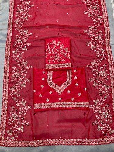 New Indian Pakistani Saree With Blouse Stitched Blouse Ready Made Designer Heavy - Picture 3 of 3