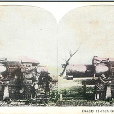 c1918 Meuse, France WWI Stereo Card US Army 116th German 38cm Siege Howitzer V12