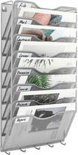 Wall Mount File Organizer with Key Hooks 8 Pocket Vertical Mesh Hanging Wall Fil