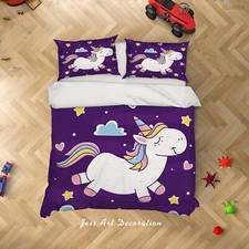 3D Unicorn Cloud Star Kids Quilt Cover Set Duvet Cover Bedding Pillowcases