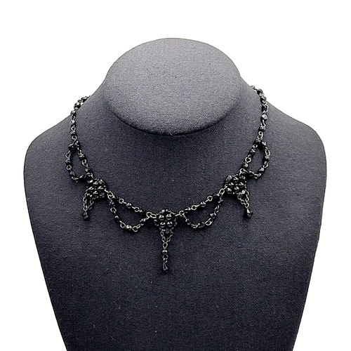 Black Faceted Crystal Bead Victorian Swag Style Dressy Costume Necklace 17 Inch - Picture 4 of 23