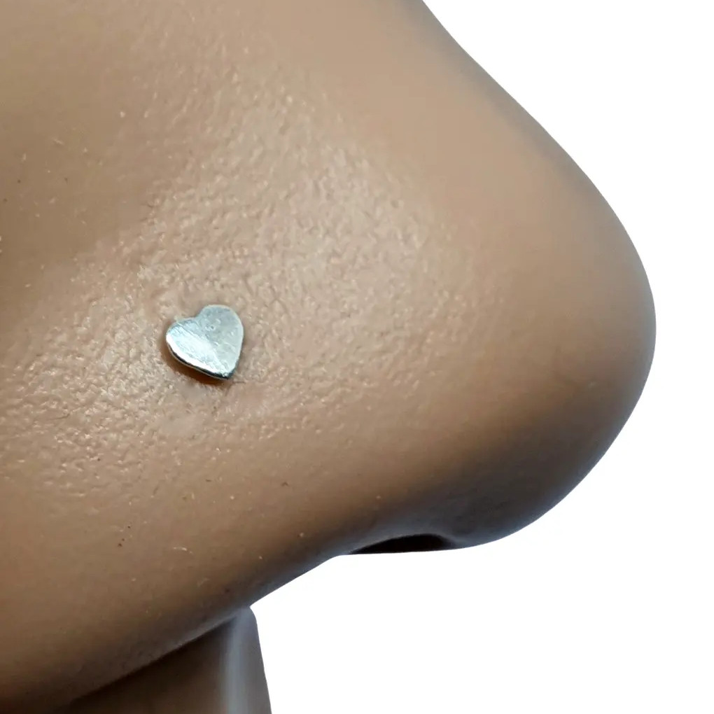 Heart Nose Stud 22g (0.6mm) 925 Sterling Silver Straight L Bendable Nose Stud