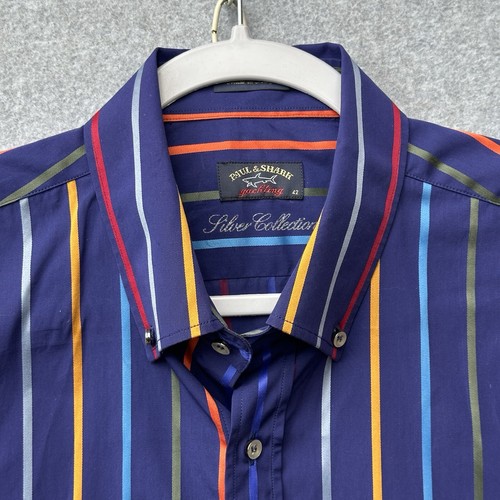 Paul & Shark Yachting Silver Collection Shirt Men Large 42 Stripe Made In Italy - 第 2/13 張圖片