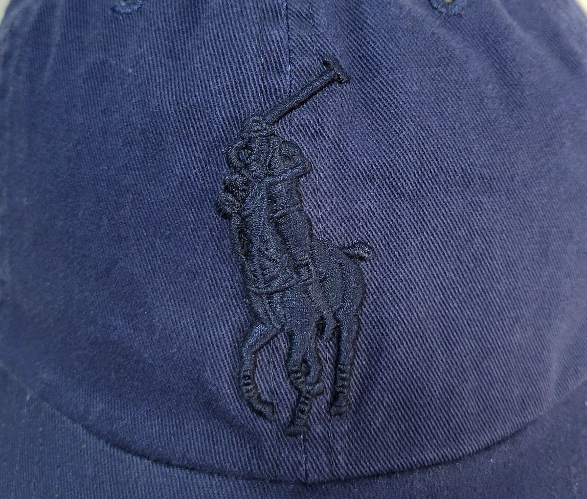 POLO Ralph Lauren Men Big Pony Chino Cap Hat w/ Leather Strap Navy