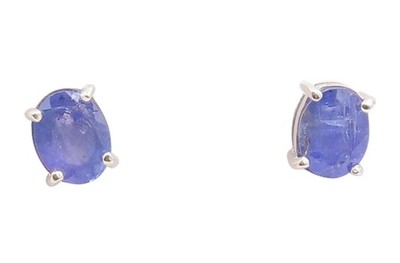 925 Sterling Silber Vintage Ohrringe Minimalistisch Ovalschliff Tansanit Ohrstecker EG14195