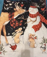 Christmas Quilt For Baby Crib - Snowman, Reindeer  Bunny - Black  Red