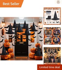 Indoor  Outdoor Halloween Decor: Set of 8 Witch Hats  32 Bats for Spookiness