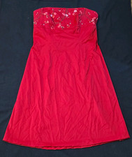 Vintage Y2K Express Red Strapless Cherry Blossom Embroidered Dress Size 11/12