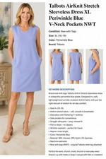 Talbots AirKnit Stretch Dress XL Periwinkle Blue Sleeveless V-Neck Pockets NWT