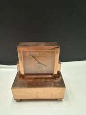 Vintage Lux Art Deco Copper Desk Clock Working Music Box Clock Not Running