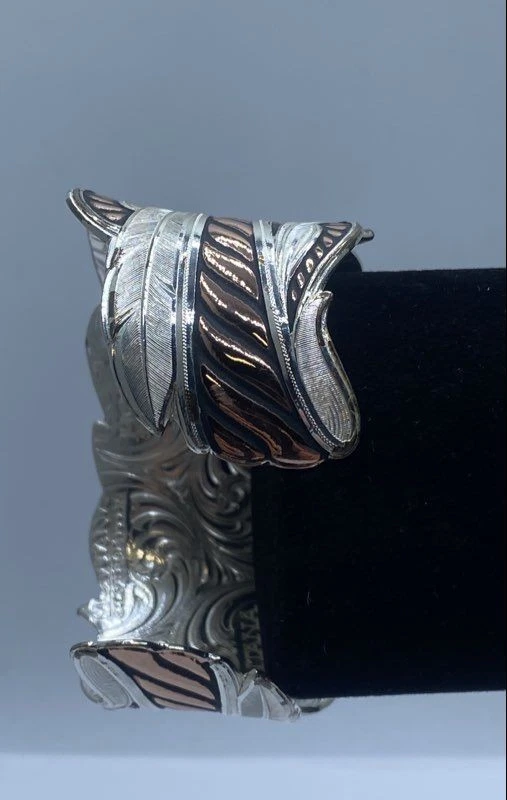 Montana Silversmith Silver-Tone "Wind Dancer" Pierce Feather Cuff Bracelet 64.9g - Image 3 of 4