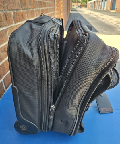 TUMI Alpha 26103D4 ~ Black Nylon Deluxe Expandable Wheeled Rolling Briefcase Bag - Picture 8 of 24