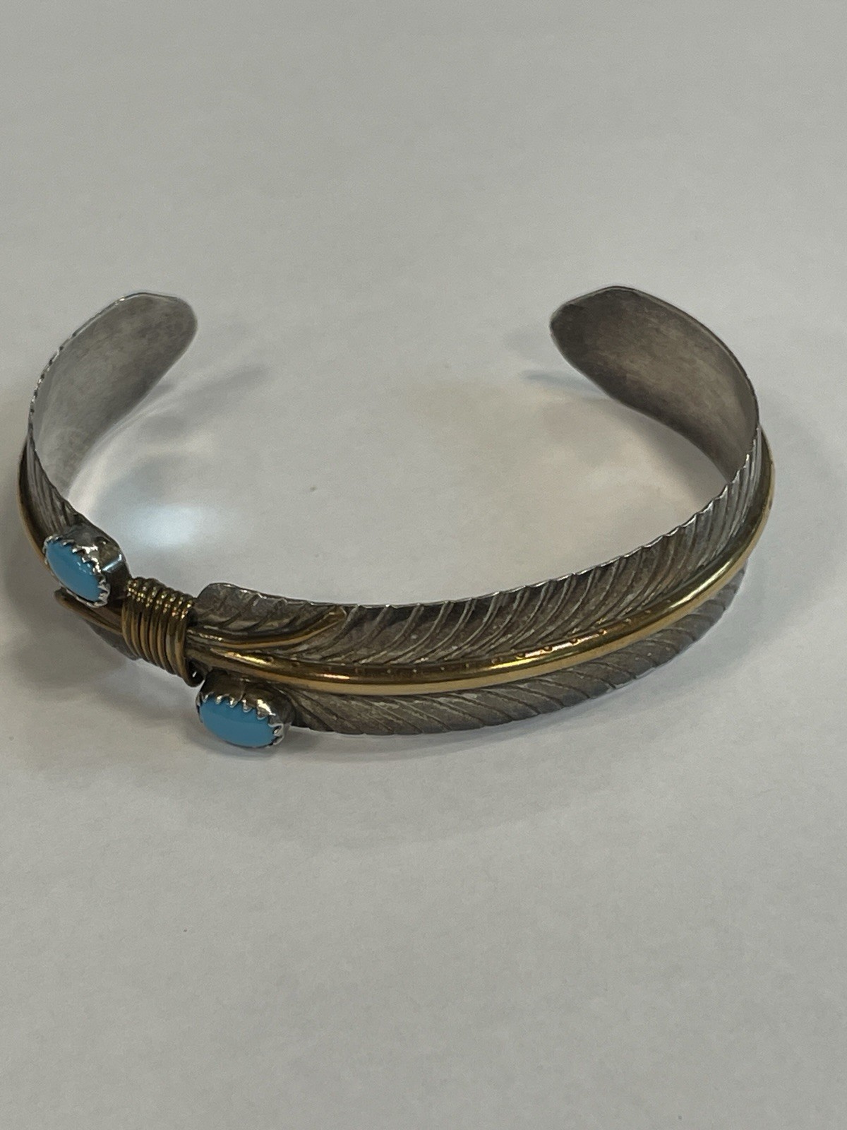 NATIVE AMERICAN SILVER FEATHER CUFF BRACELET SIGN… - image 4