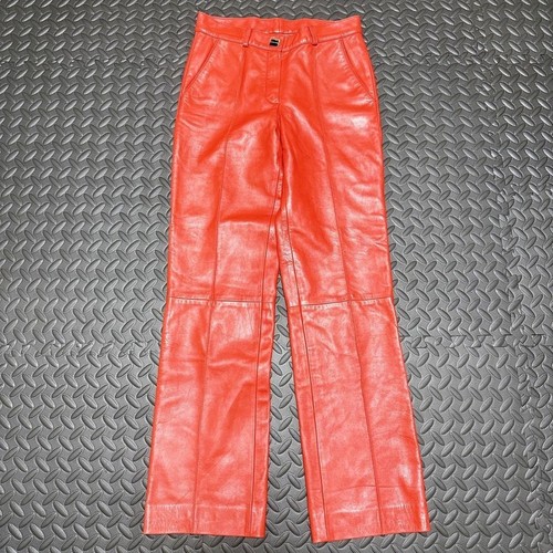 Bottega Veneta Women's Leather Pants Red Size IT 40 Designer Vintage Trousers