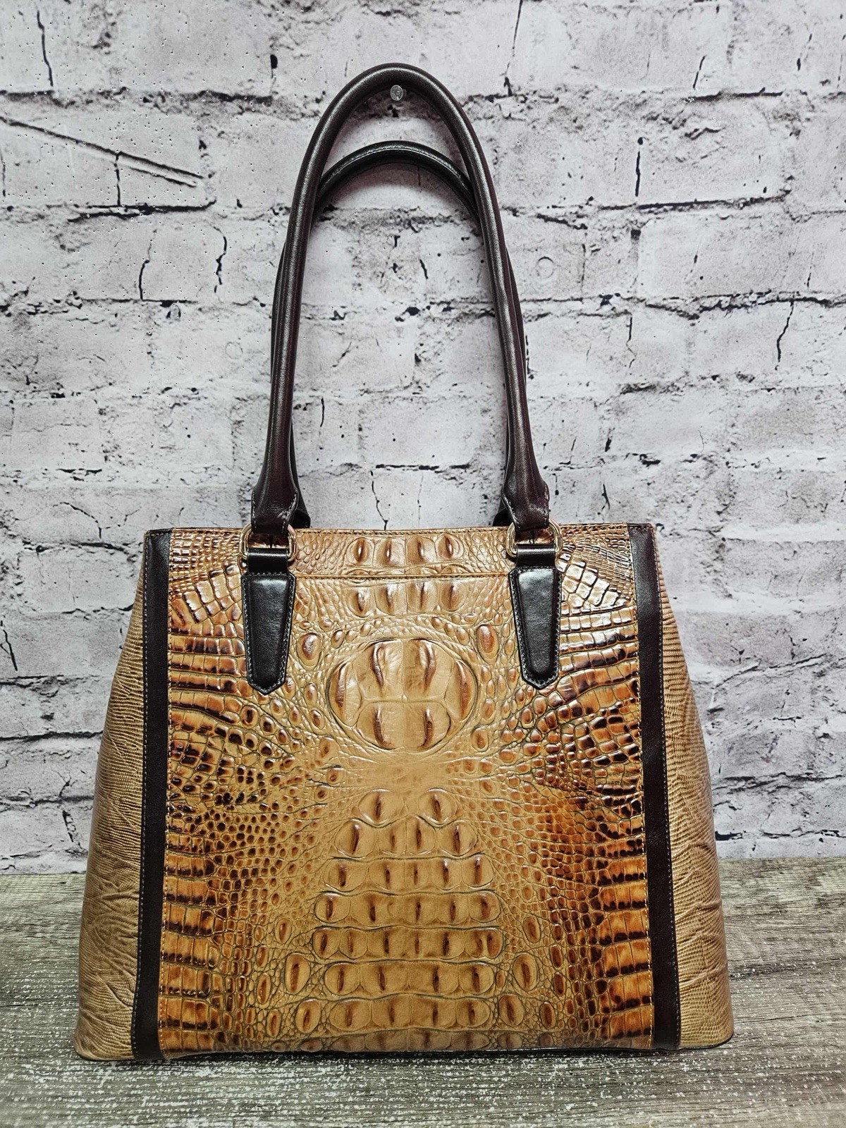 Brahmin Women’s Joan Tote Emboss Leather Brown Tan 12”x14”
