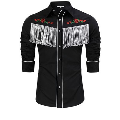 BLUEMING Men Western Cowboy Fringe Shirt Costume Long Sleeve Casual