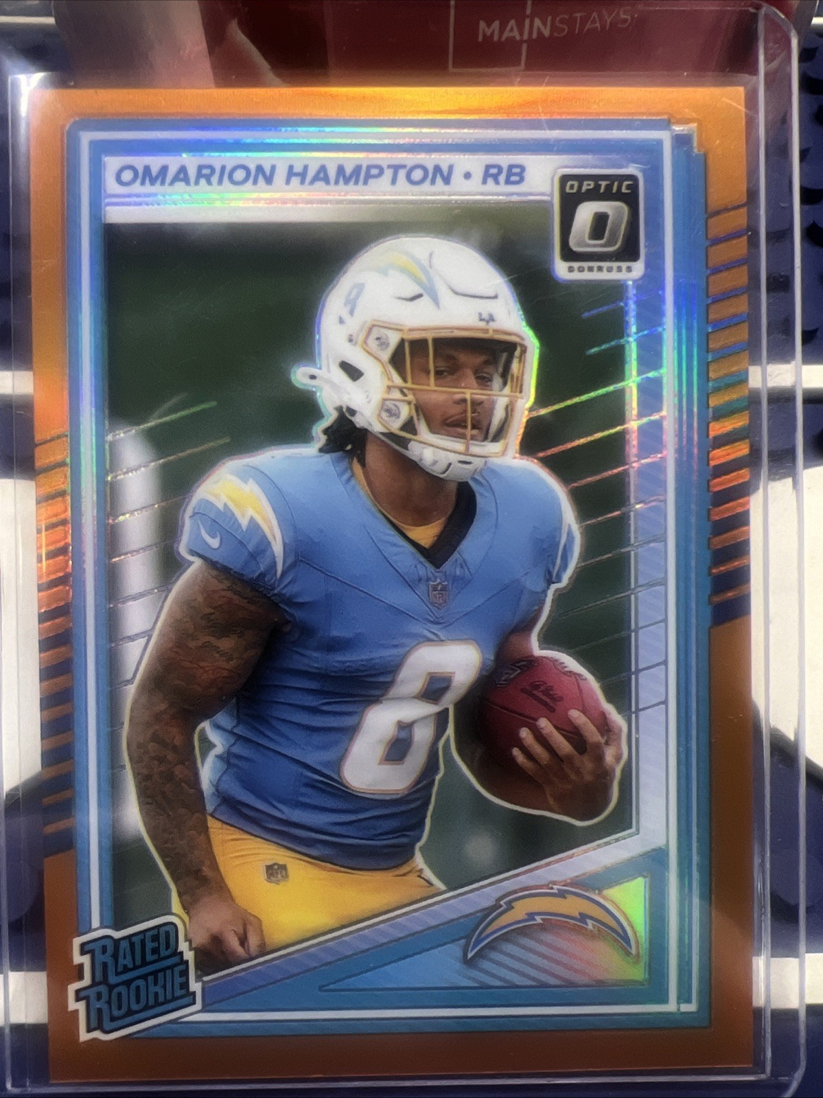 Omarion Hampton 2025 Panini Donruss Optic #212 Orange Prizm Rated Rookie /299