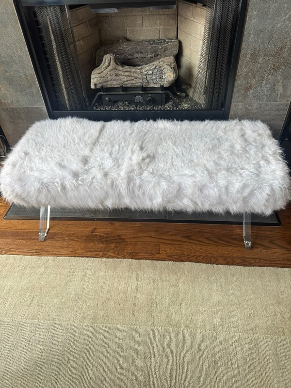 Faux Fur Upholstered Bench with Acrylic Legs White