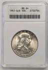 1951 S/S  Franklin Half Dollar ANACS MS64 View Photos Old Soap Box Holder #Z329