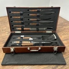 VTG Charmglow SS BBQ Carving Grilling Utensils Tools HEAVY DUTY Nice Box Rare