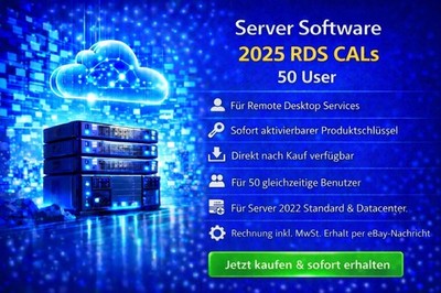 Windows Server 2025 RDS User CAL 50 User Remote Desktop Zugriff  Aktivierung