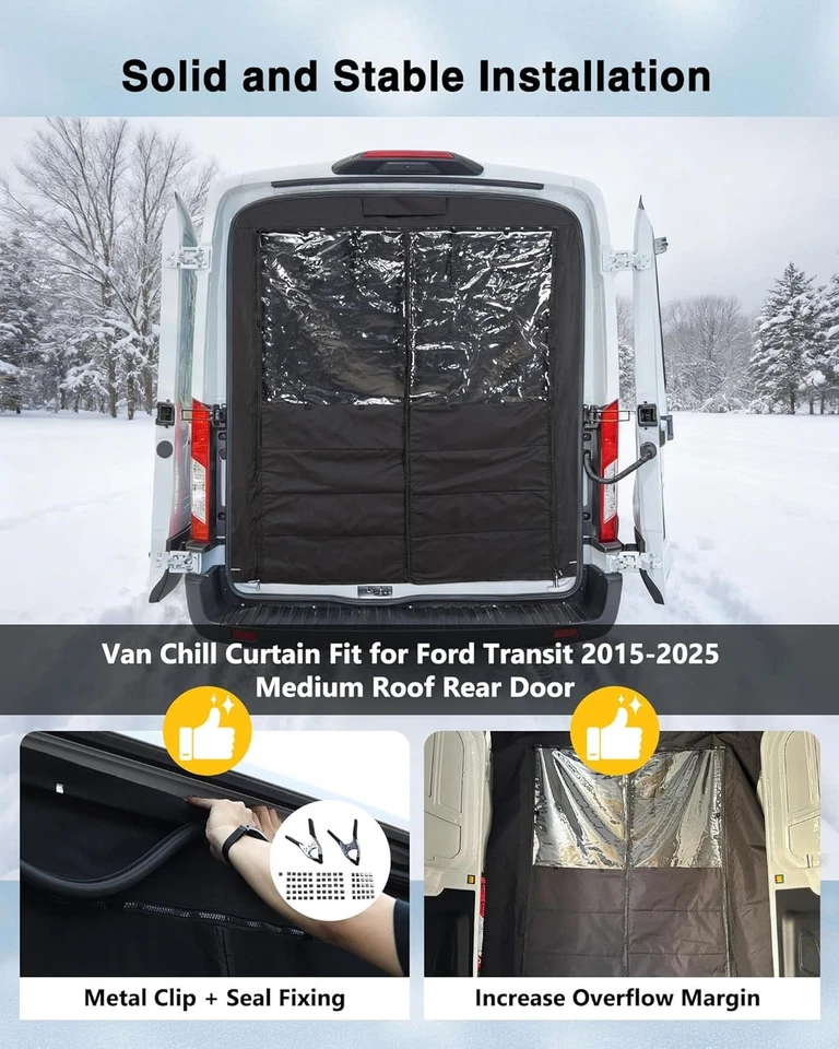 Insulated Rear Door Van Chill Curtain Fit for Ford Transit 2015-2025 Medium Roof - Image 3 of 4