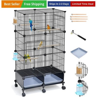 Upgraded Encrypted 46-Inch Bird Cage, with Wooden Perches, Metal Parakeet Cag...