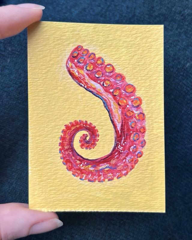 ACEO Original Art Card - Octopus - Miniature Sea Creature 2.5x3.5 Painting OOAK