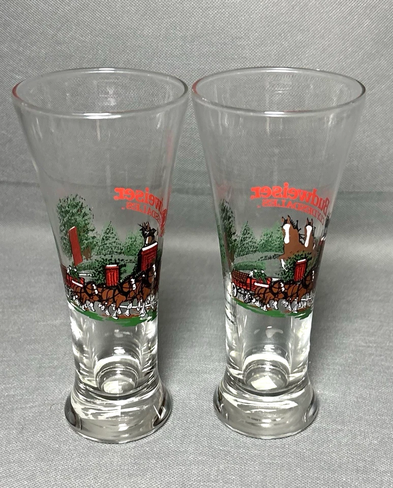 Juego de 2 vasos de cerveza vintage Budweiser 1991 estriados Pilsner Clydesdale 12 OZ Foto 3 de 4