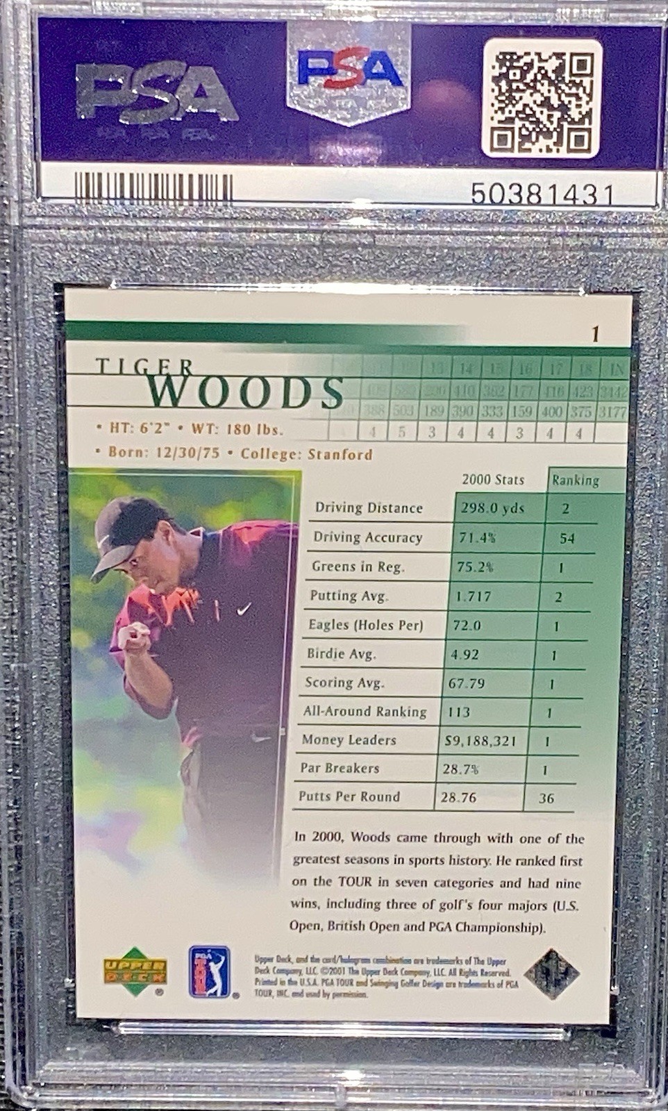 2001 Upper Deck Golf #1 Tiger Woods PSA 8 + Complete Tiger Tales Set -31 Rookies view 3