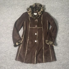 Laundry Shelli Segal Faux Fur / Suede Brown Lined Long Trench Coat NO BELT Lg ￼