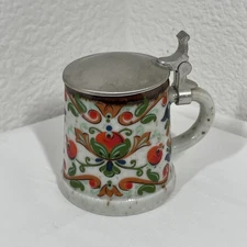 German BMF Ceramic Beer Stein Rein Zion Flip-top Lid Shot Glass “Schnapskrug”