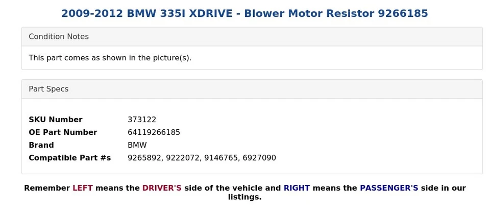 BMW 335I XDRIVE 2009-2012 - Resistencia del motor del soplador 9266185 Foto 3 de 3