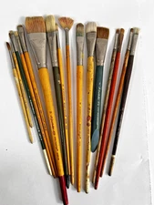 Vintage Lot 16 Artist Paint Brushes Mixed Sizes Grumbacher Robert Simmons USA