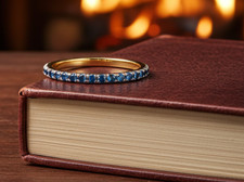 18ct Gold Sapphire Eternity Ring on Solid Sterling Silver 925 Hallmarked