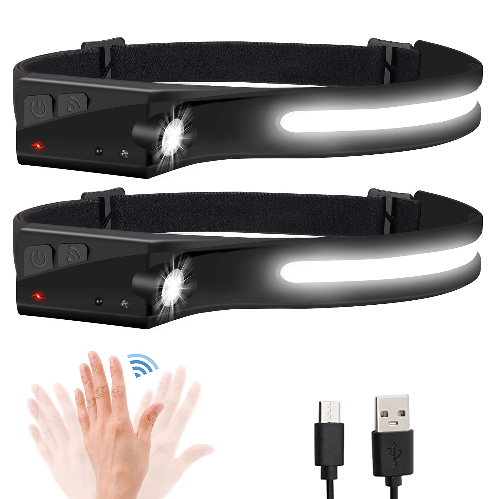 Headlamp Flashlight, 2Pack Rechargeable LED Headlamps 1200Lumens 2 COB 230°Wi...