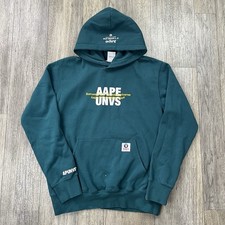 Felpa con cappuccio Aape By A Bathing Ape uomo grande verde blu logo Bape pile grafica