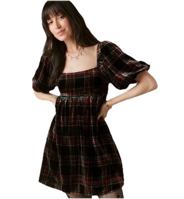 Audrey Parks Francesca s Grace Plaid Velvet Mini Dress Women s Medium