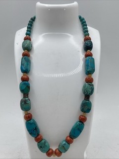 Barse Turqoise Coral Colored Beads Sterling Silver 925 Necklace