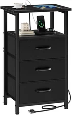 Nightstand with Charging Station, Bedside Table with USB Ports and Outlet, End T