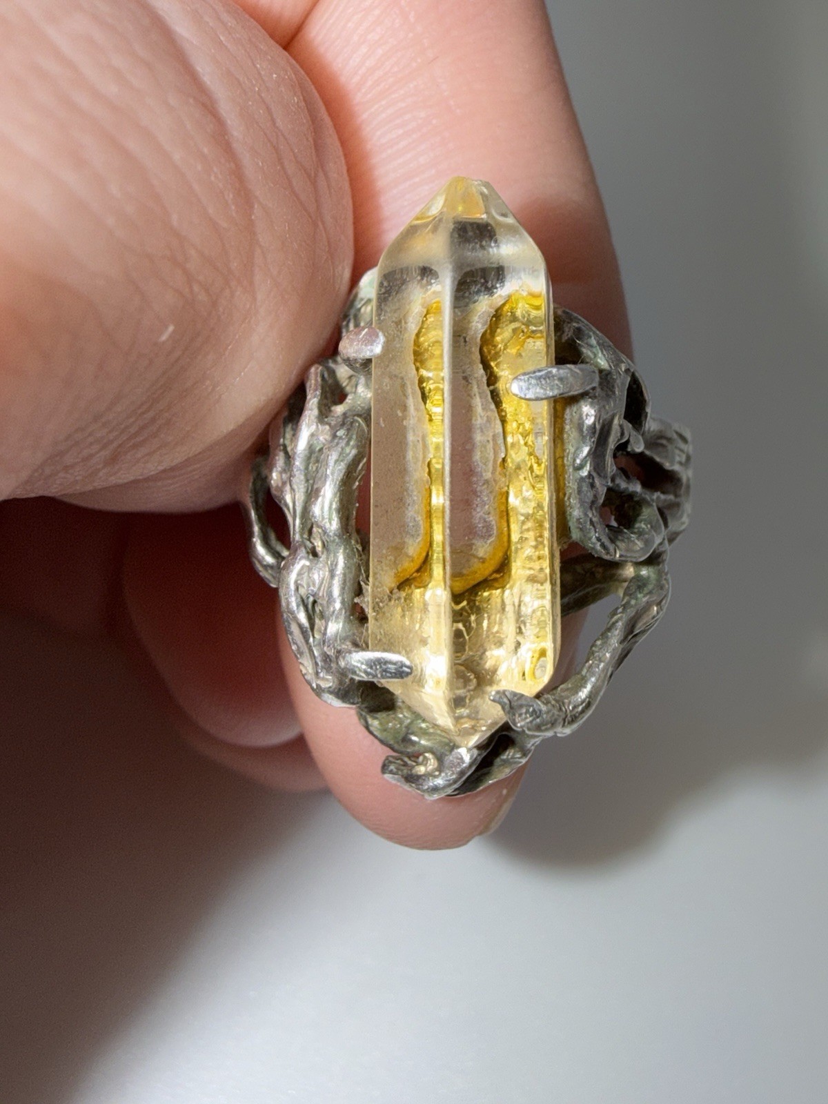 Sterling Silver  Artisan Statement Ring with Yell… - image 7